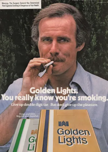 eBay listing image for 1980 Vintage Print Ad Golden Lights Cigarettes You Really Know You're Smoking