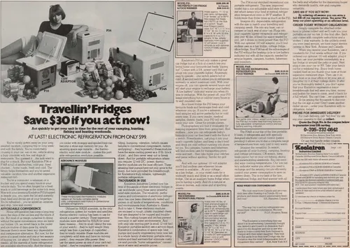 eBay listing image for 1980 2 Page Vintage Print Ad Koolatron P10 P34 P34A Travel Fridges Camping